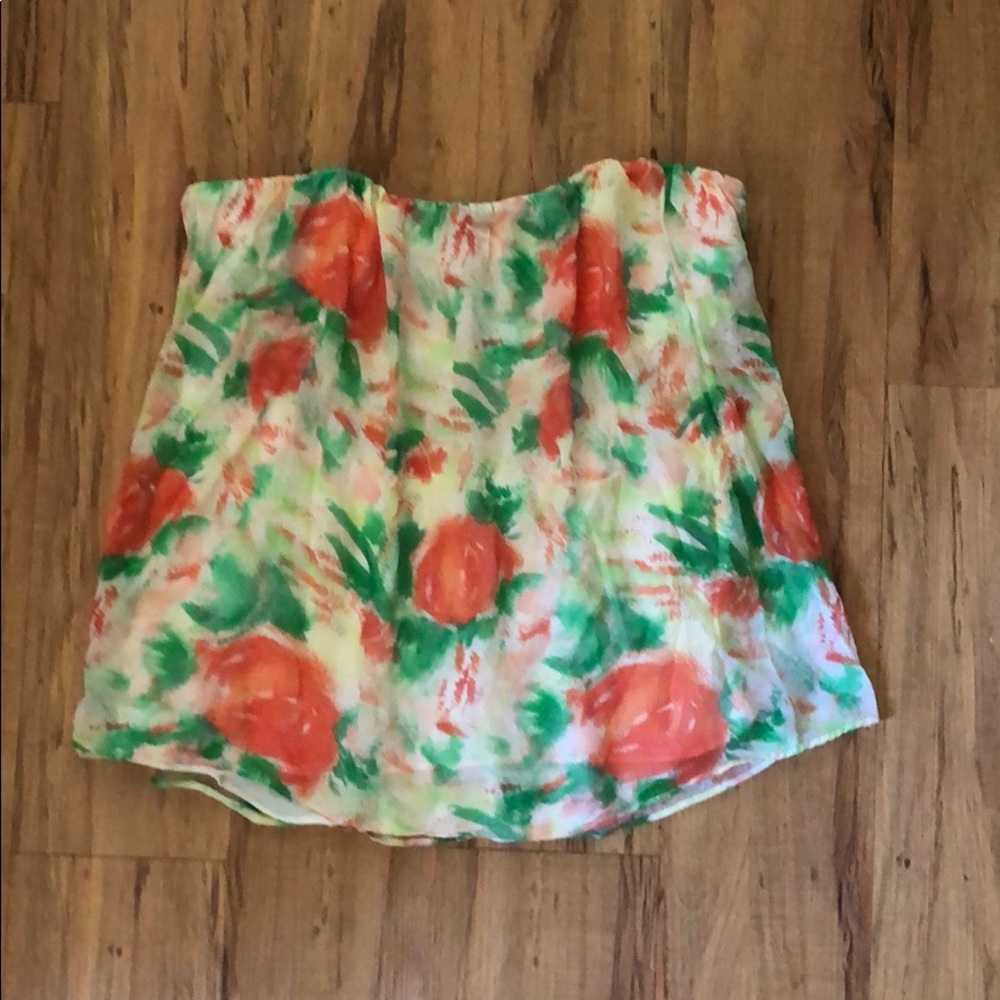Alice & Olivia floral silk garden strapless blouse